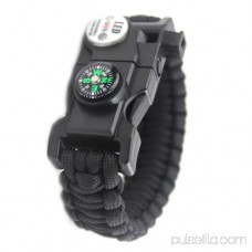 LED Light Outdoor Survival Camo Paracord Bracelet Flint Fire Starter Compass NEW (Brown)